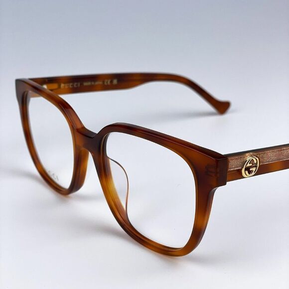 NEW Gucci GG1305OA 003 Havana Crystal Square Women Eyeglasses - Picture 4 of 10